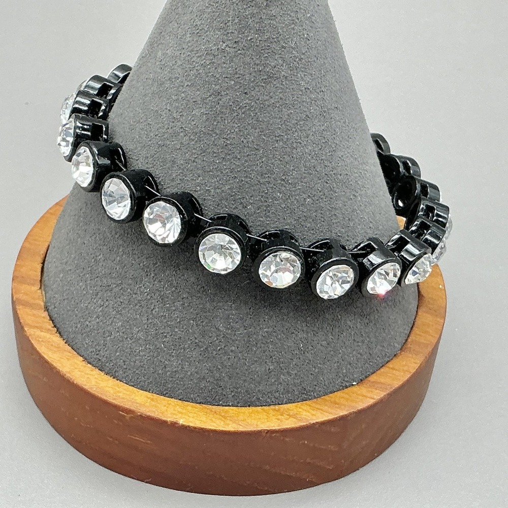 Chico's Bracelet Black Resin White Crystal Tennis Magnetic Womens 7 In Jewelry